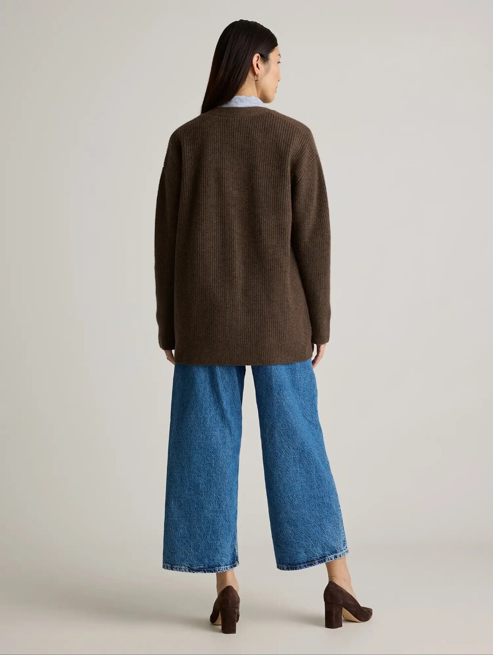 QUINCE Mongolian Cashmere 2.0 Oversized Boyfriend Cardigan Sweater Brown LARGE - Picture 3 of 10